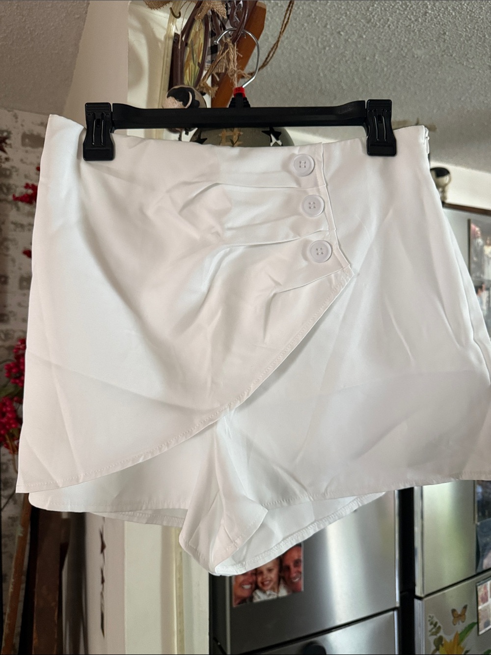 Women's White Asymmetric Button-Front Skort